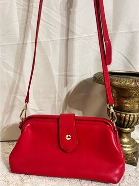 Red Faux Leather Crossbody Bag with Snap Closure